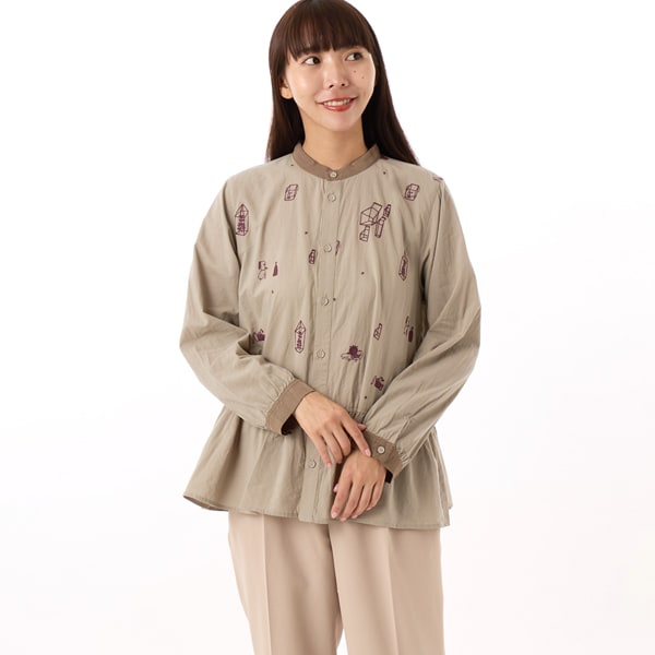 SUPER HAKKA×波田佳子 「Play with lines」単色刺繍ティアードブラウス