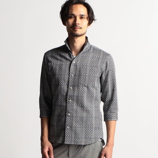 ニコルクラブフォーメン/シアードビーチェック７分袖イタリアンカラーシャツ シアードビーチェック7分袖イタリアンカラーシャツ | ニコルクラブ