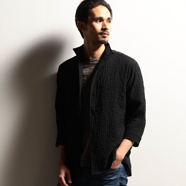 RIELABO】カスレプリント 7分袖スタンドカラーシャツ | ニコルクラブ