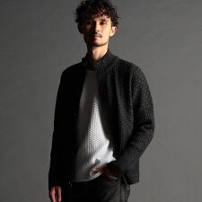 ニコルクラブフォーメン(NICOLE CLUB FOR MEN)の編地切替 スタンドニットブルゾン