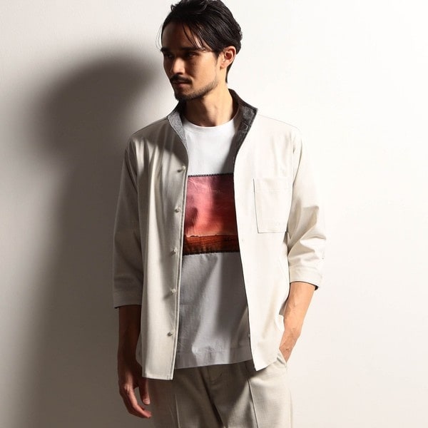 ニコルクラブフォーメン（NICOLE CLUB FOR MEN）/【RIELABO】カスレプリント ７分袖スタンドカラーシャツ RIELABO】カスレプリント 7分袖スタンドカラーシャツ | ニコルクラブ