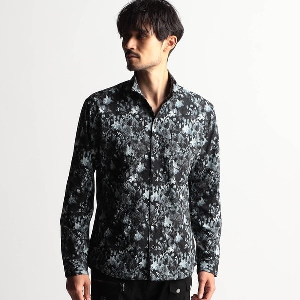 ラッセルストライプスタンドカラー7分袖シャツ | ニコルクラブ