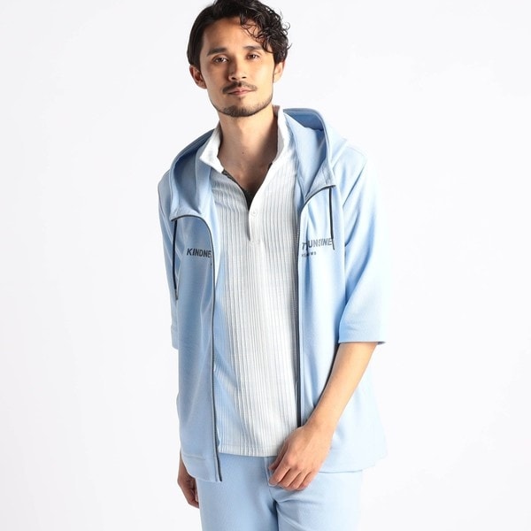 ニコルクラブフォーメン（NICOLE CLUB FOR MEN）/【NICOLE SPORTS】梨地5分袖フードロゴプリントパーカー NICOLE SPORTS】梨地5分袖フードロゴプリントパーカー | ニコルクラブ