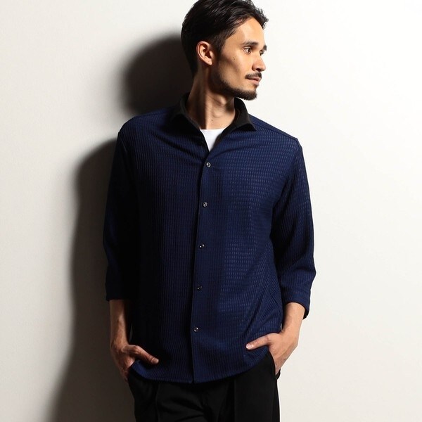 RIELABO】カスレプリント 7分袖スタンドカラーシャツ | ニコルクラブ