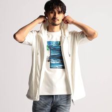 アラカルトリンクスジャカード5分袖フードパーカー