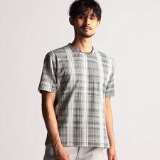 ニコルクラブフォーメン(NICOLE CLUB FOR MEN)のブリスターチェッククルーネック半袖プルオーバー
