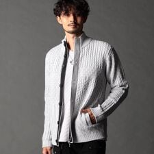ニコルクラブフォーメン(NICOLE CLUB FOR MEN)の編地切替 スタンドニットブルゾン