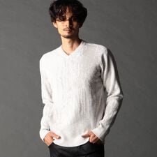 バーク風ジャカード Vネックプルオーバーニット