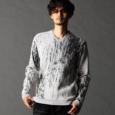 ニコルクラブフォーメン(NICOLE CLUB FOR MEN)のバーク風ジャカード Vネックプルオーバーニット