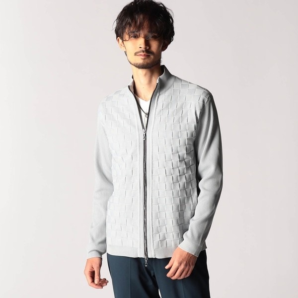 ブロックチェックニットブルゾン