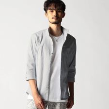 リバーシブルドビー ７分袖スタンドカラーシャツ