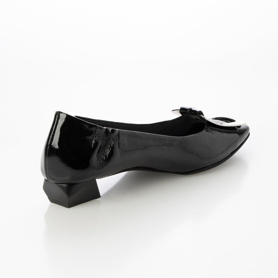 24春夏新作フラット本革スクエアトウバックル付きパンプス