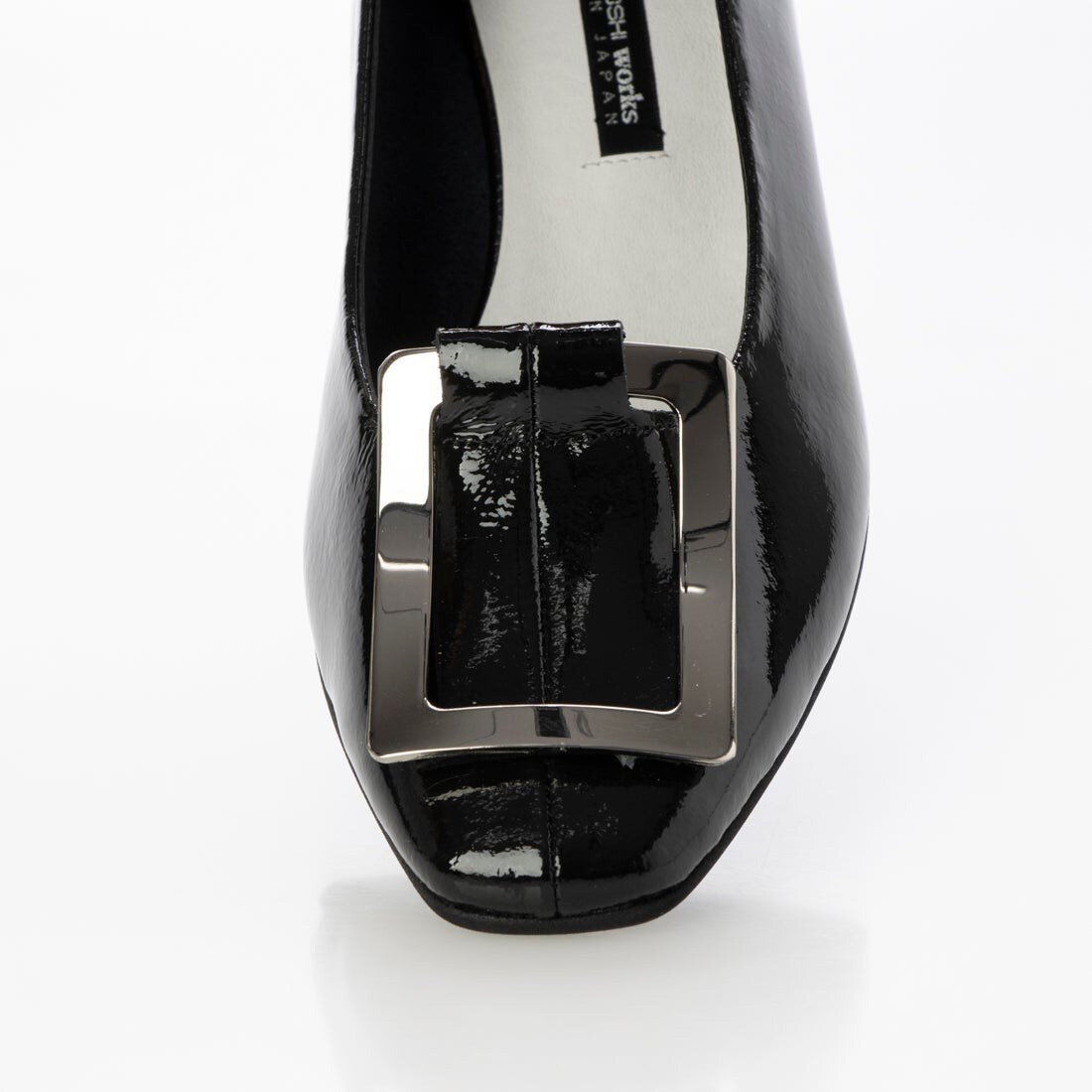 24春夏新作フラット本革スクエアトウバックル付きパンプス