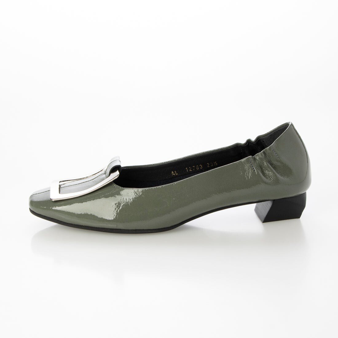 24春夏新作フラット本革スクエアトウバックル付きパンプス