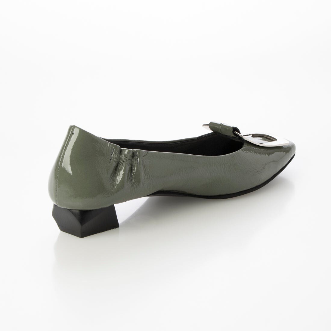 24春夏新作フラット本革スクエアトウバックル付きパンプス