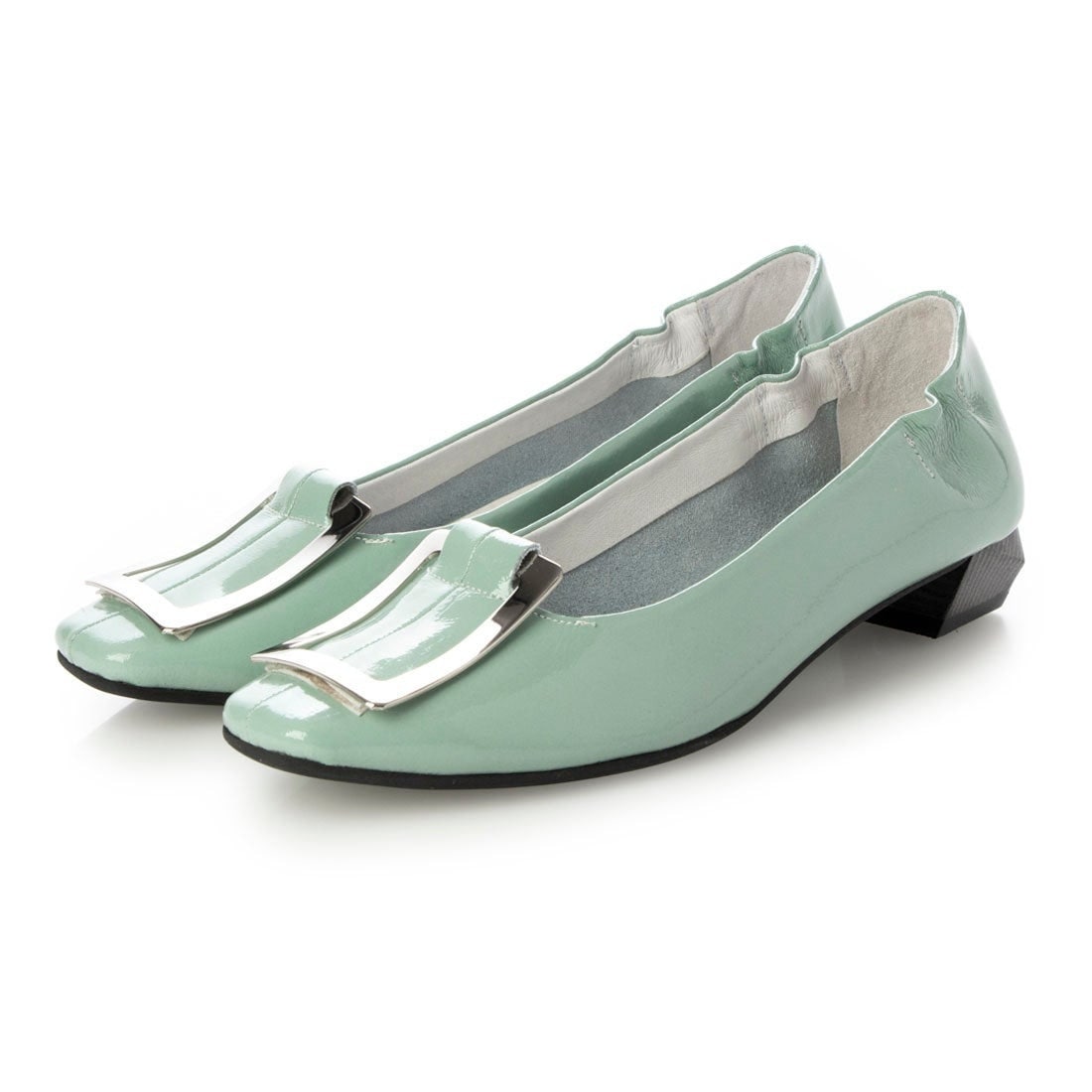 24春夏新作フラット本革スクエアトウバックル付きパンプス