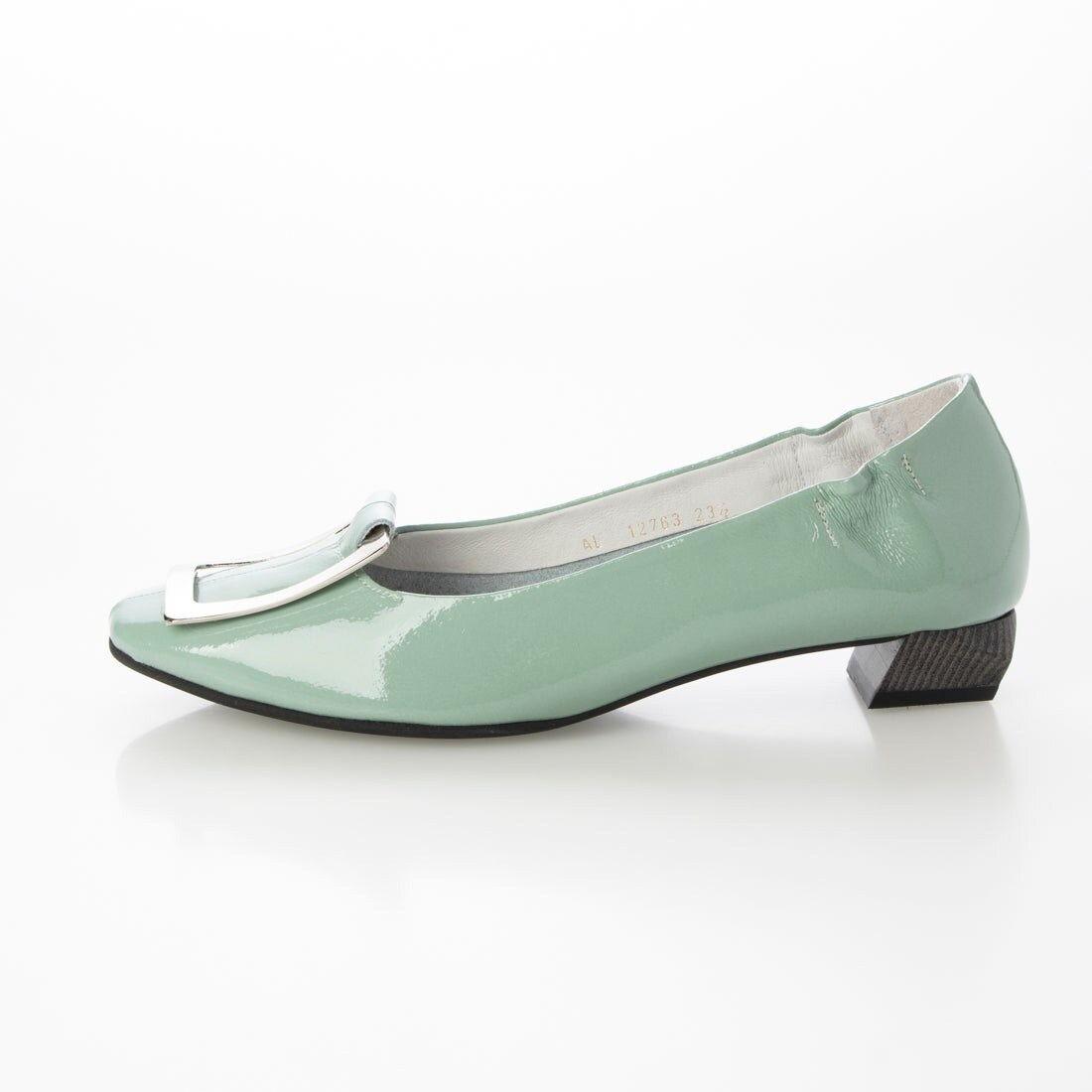 24春夏新作フラット本革スクエアトウバックル付きパンプス