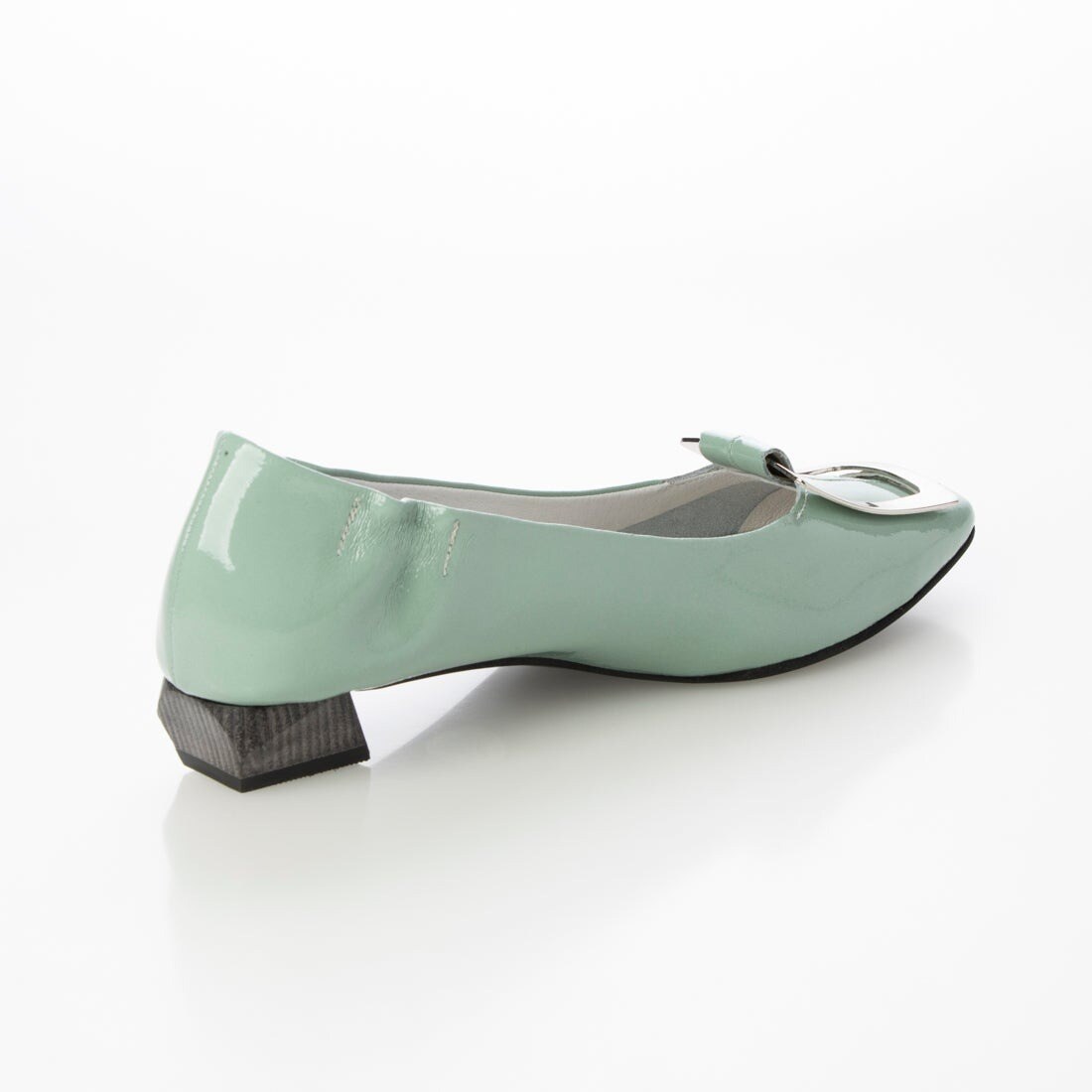 24春夏新作フラット本革スクエアトウバックル付きパンプス