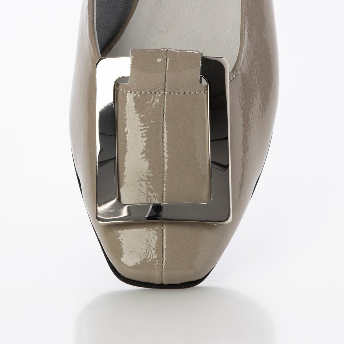 24春夏新作フラット本革スクエアトウバックル付きパンプス