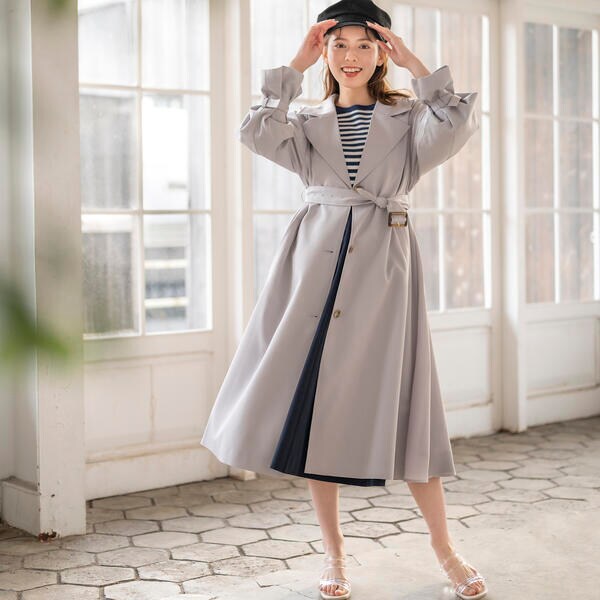 美人百花掲載 ファー付き ケープコート ウエストベルト付き 美人