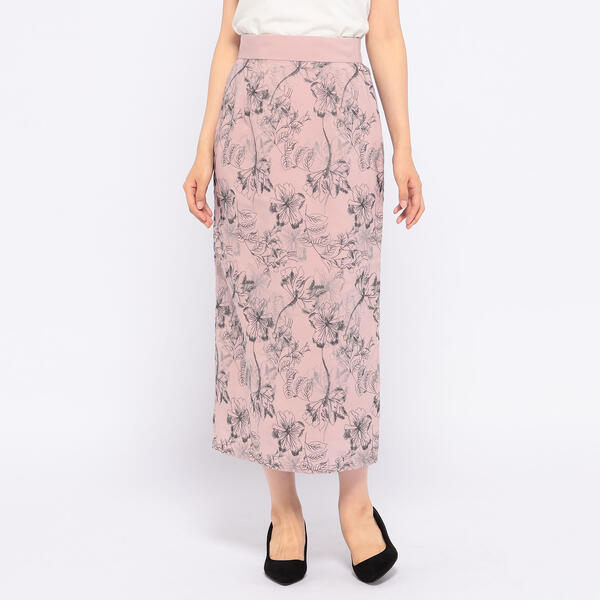 花刺繍 タイトスカート - ひざ丈スカート