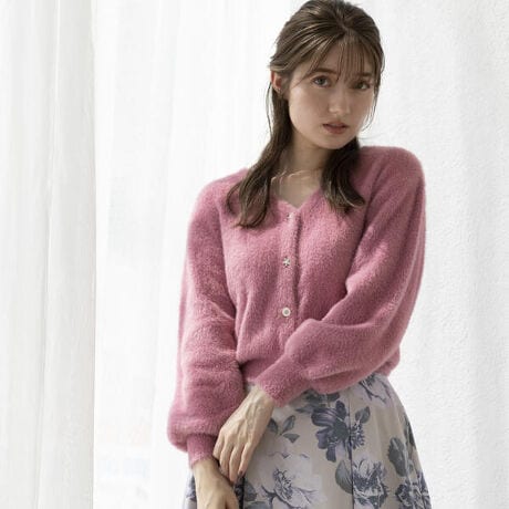 フェザーVネックビジュー釦カーディガン | ミッシュマッシュ(MISCH 