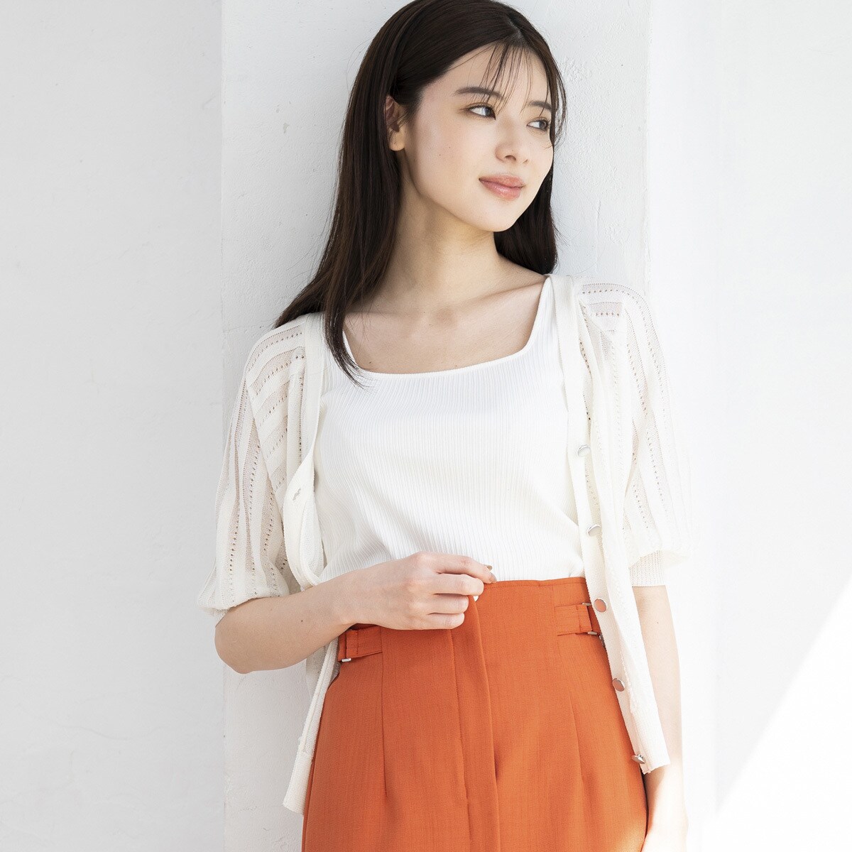 23春夏新作】シアーストライプ5分袖カーディガン/MM318412 | ミッシュ 