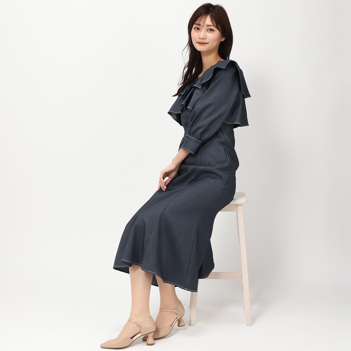 早割 万博 ワンピース ミッシュマッシュ] ロング丈 ラッフル カシュクール 服＆ファッション小物