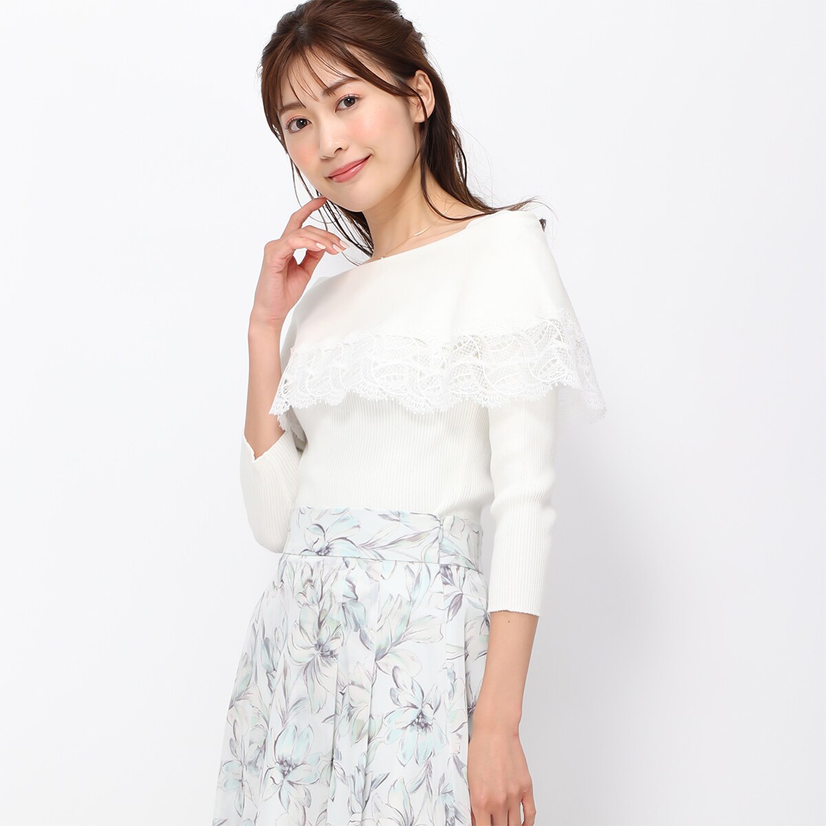 ミッシュマッシュ2024春夏ギャザーオフショルドッキングニット/MM428313 セール】□2024春夏新作□ギャザーオフショルドッキングニット