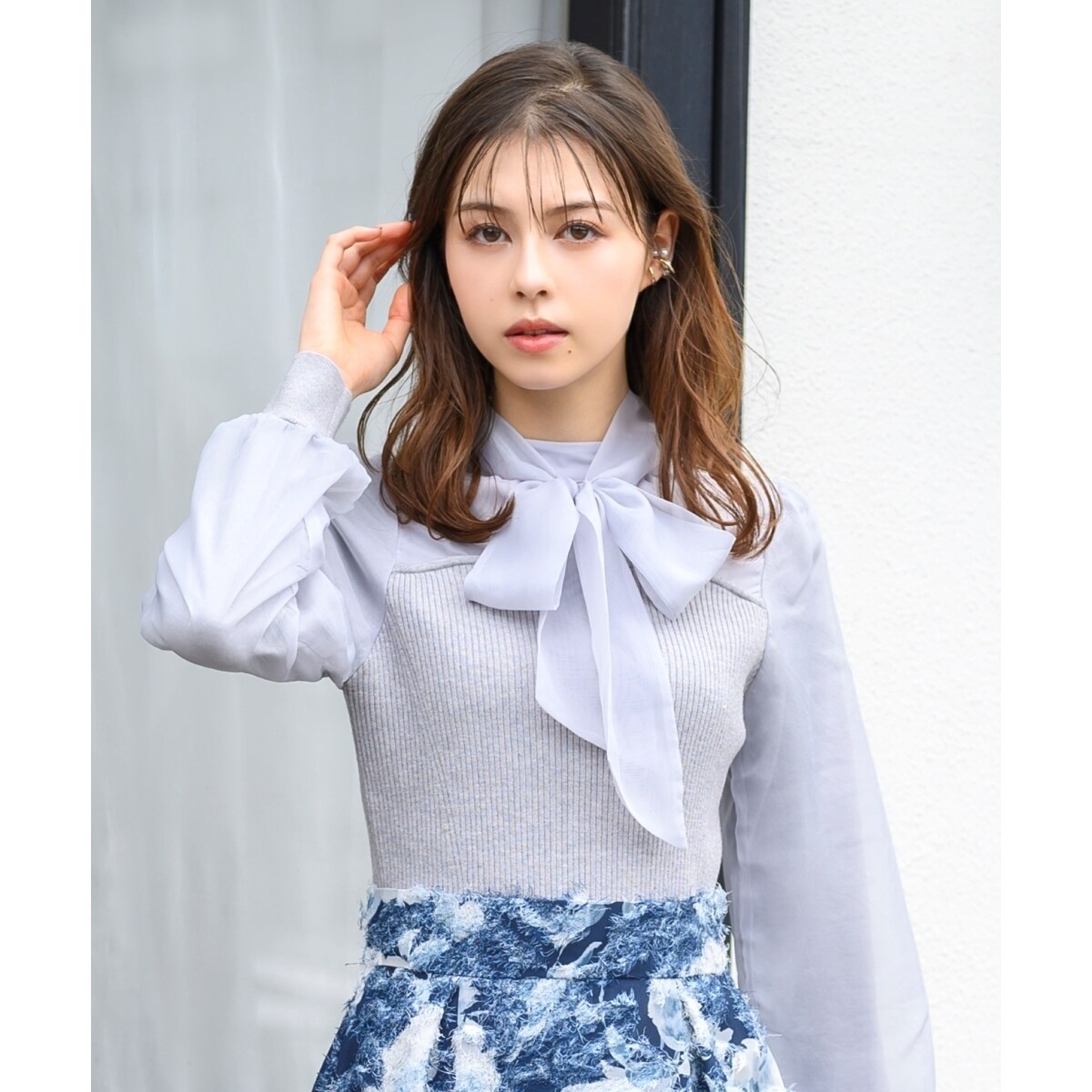 秋冬新作】ボウタイブラウス袖ニット/MM438311 | ミッシュマッシュ