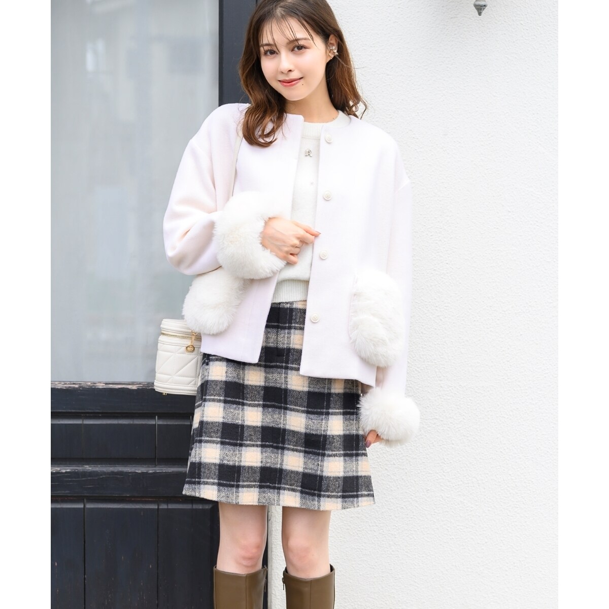 ミッソーニ　ファー付きショートコート 秋冬新作】ポケットファー付きコクーンショートコート/MM448602