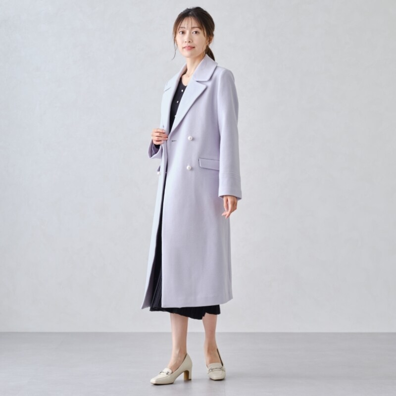 ミッシュマッシュ   大粒パール　ダブルロングウールコート　ピンク セール】ミッシュマッシュ MISCH MASCH ビジュー付フレアロング