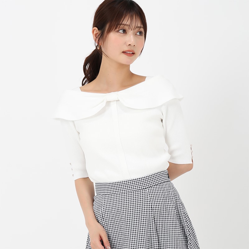 ミッシュマッシュ MISCH MASCH 2025春夏新作 2wayリボン半袖リブニット （WHITE） ミッシュマッシュ MISCH MASCH 2025春夏新作 2wayリボン半袖