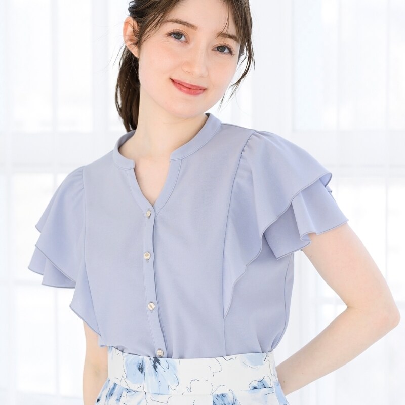 ブラウス シャツ 2025春夏新作 ダブルフリルカットブラウス レディース セール】2025春夏新作 ダブルフリルカットブラウス（シャツ