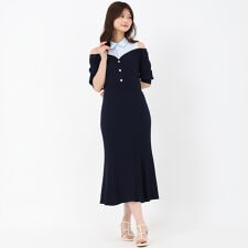 2025春夏新作 シャツレイヤードケーブルニットワンピース