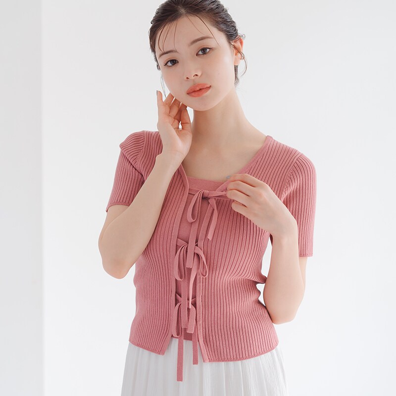 ミッシュマッシュ MISCH MASCH 2025春夏新作 2wayリボン半袖リブニット （WHITE） MISCH MASCH｜ブローチ付きカラーニット | Rakuten Fashion(楽天