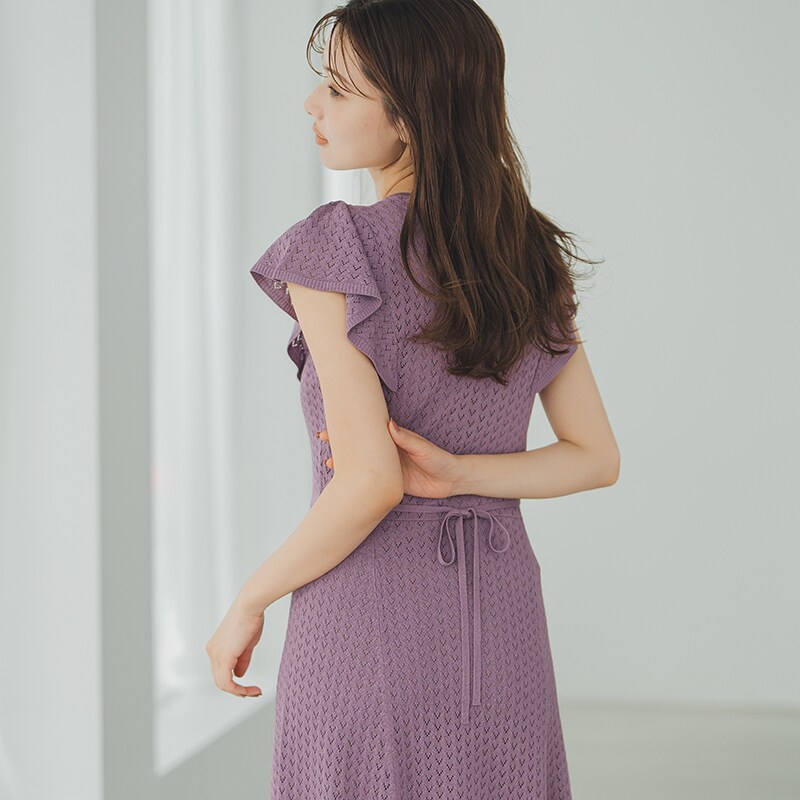 2025秋冬新作 クロシェ風透かし柄ニットワンピース | ミッシュマッシュ