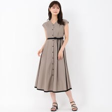 期間限定【まとめ割でさらに10%OFF】　2025秋冬新作 配色フレンチスリーブワンピース