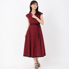 2025秋冬新作 配色フレンチスリーブワンピース