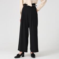 2026春夏新作 合皮ベルト付きフリルタックワイドパンツ