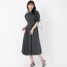 2025秋冬新作 袖リボンパフスリーブシャツワンピース