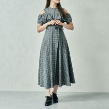2025秋冬新作 チェック柄肩開きワンピース
