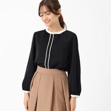 2025秋冬新作 配色バンドカラーブラウス