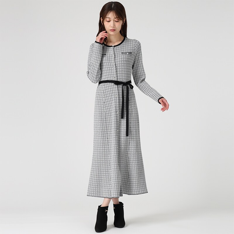 ミッシュマッシュ（MISCH MASCH）/フロッキーフラワー柄で華やかに、歩くたびに揺れる2025秋冬新作 ツイードマーメイドニットワンピース フロッキーフラワー柄で華やかに、歩くたびに揺れる2025秋冬新作