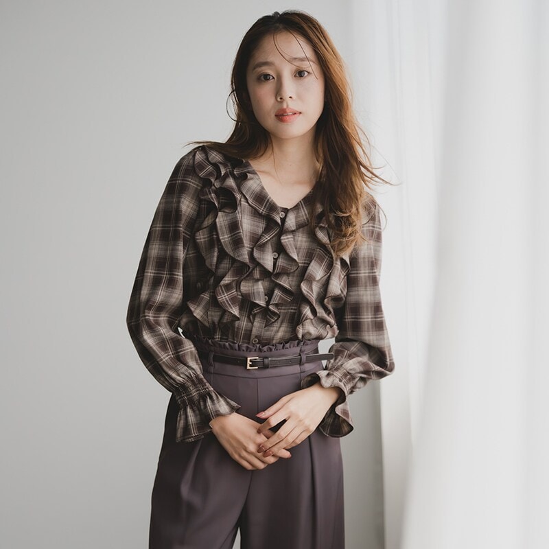 極美品　現行品2025年モデル　クレストブリッジ チェック柄ティアードブラウス クレストブリッジチェックブラウス（55M02602＿＿） | BLUE