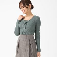 2025秋冬新作 リボン編み上げ2wayニット