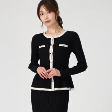 2025秋冬新作 ワイドリブ配色ペプラムカーディガン