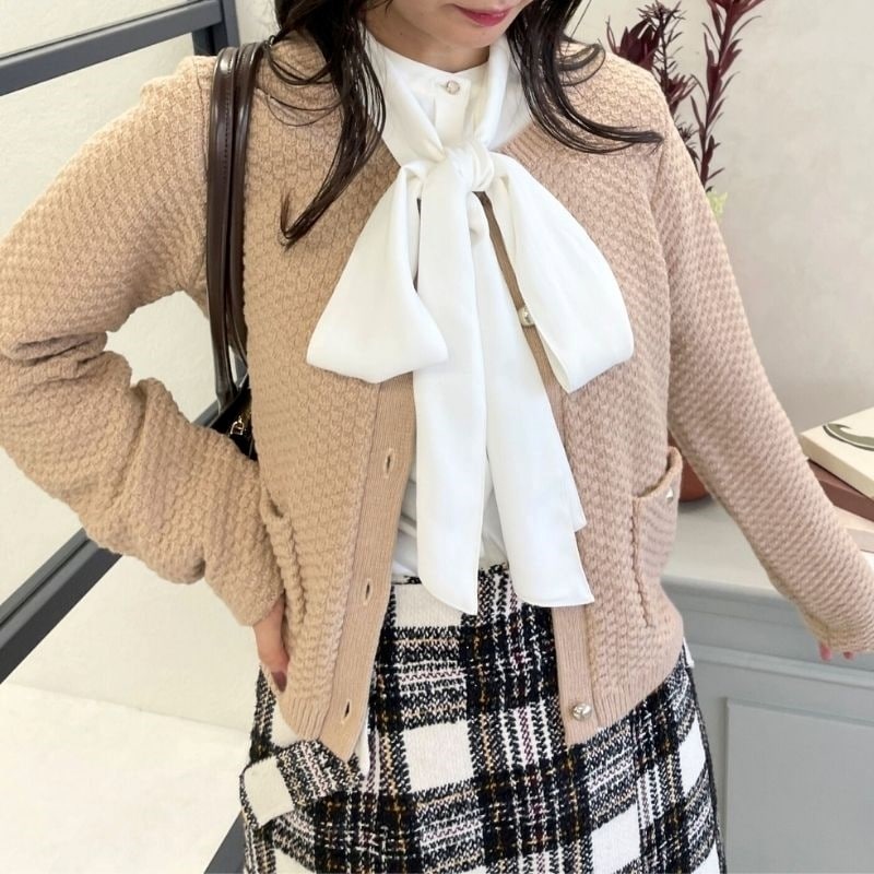 MISCH MASCH ツイード編みニットジャケット ツイード編みで上品に。 2025秋冬新作 ツイード編みニットジャケット