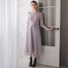 2025秋冬新作 ラメレースニットドッキングワンピース