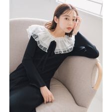 2025秋冬新作 レースチュール襟マーメイドニットワンピース